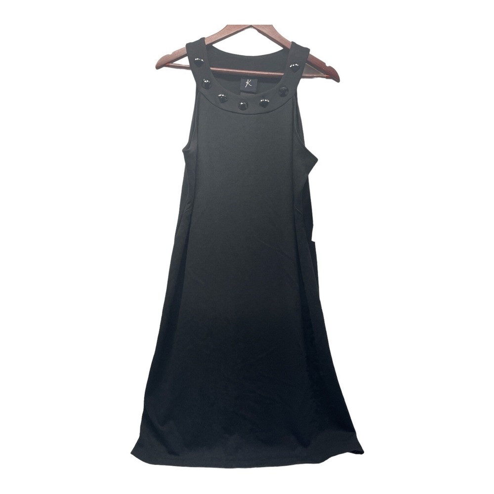 K Women's Black 12 Sleeveless Dress Large Beaded Neckline MSRP $86.00